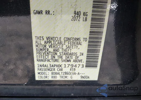 2013 Nissan Altima 2.5 Sv z USA, uszkodzony, nr VIN 1N4AL3APXDC179473